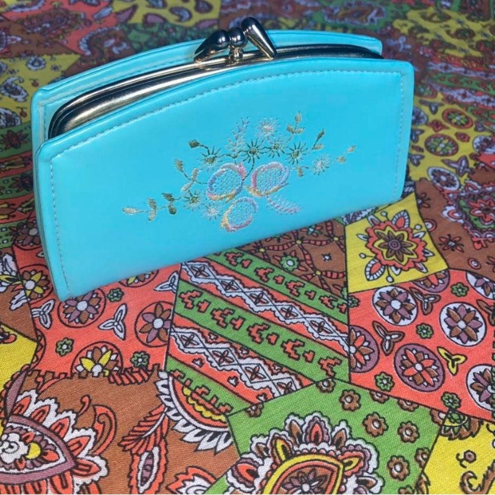 Vintage MCM Teal Embroidered Wallet